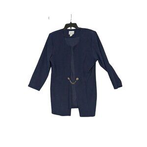 Dolce Womens Vintage Navy Blue Open Front Formal Jacket With Gold Chain Detail